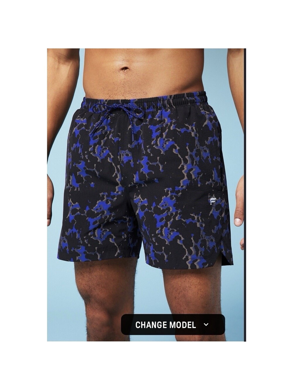 Fabletics The Swim Trunk Blue Black Print 5” Inseam Men’s Size XL